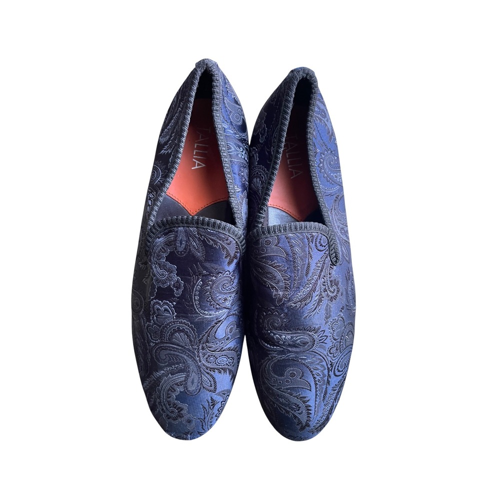 Tallia Enrico Mens 9M Navy Blue Jacquard Paisley Smoking Slipper Loafers - Picture 8 of 9